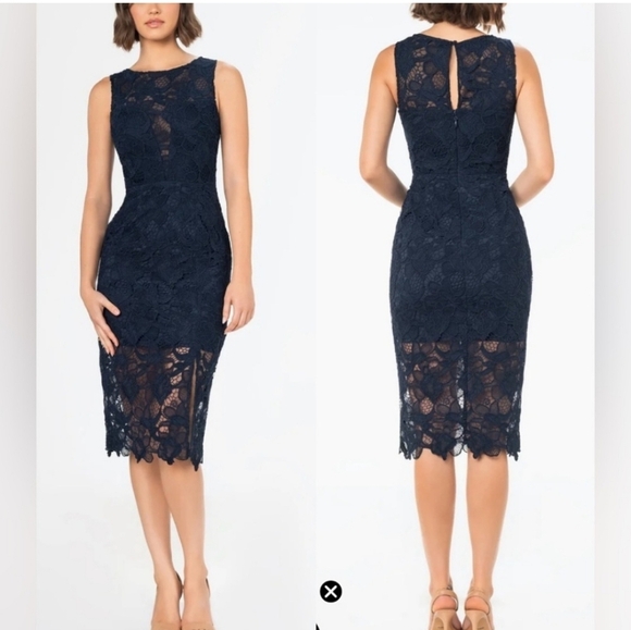 Dress The Population Avianna Rose Lace Sleeveless Navy Dress Size Small - Picture 9 of 9